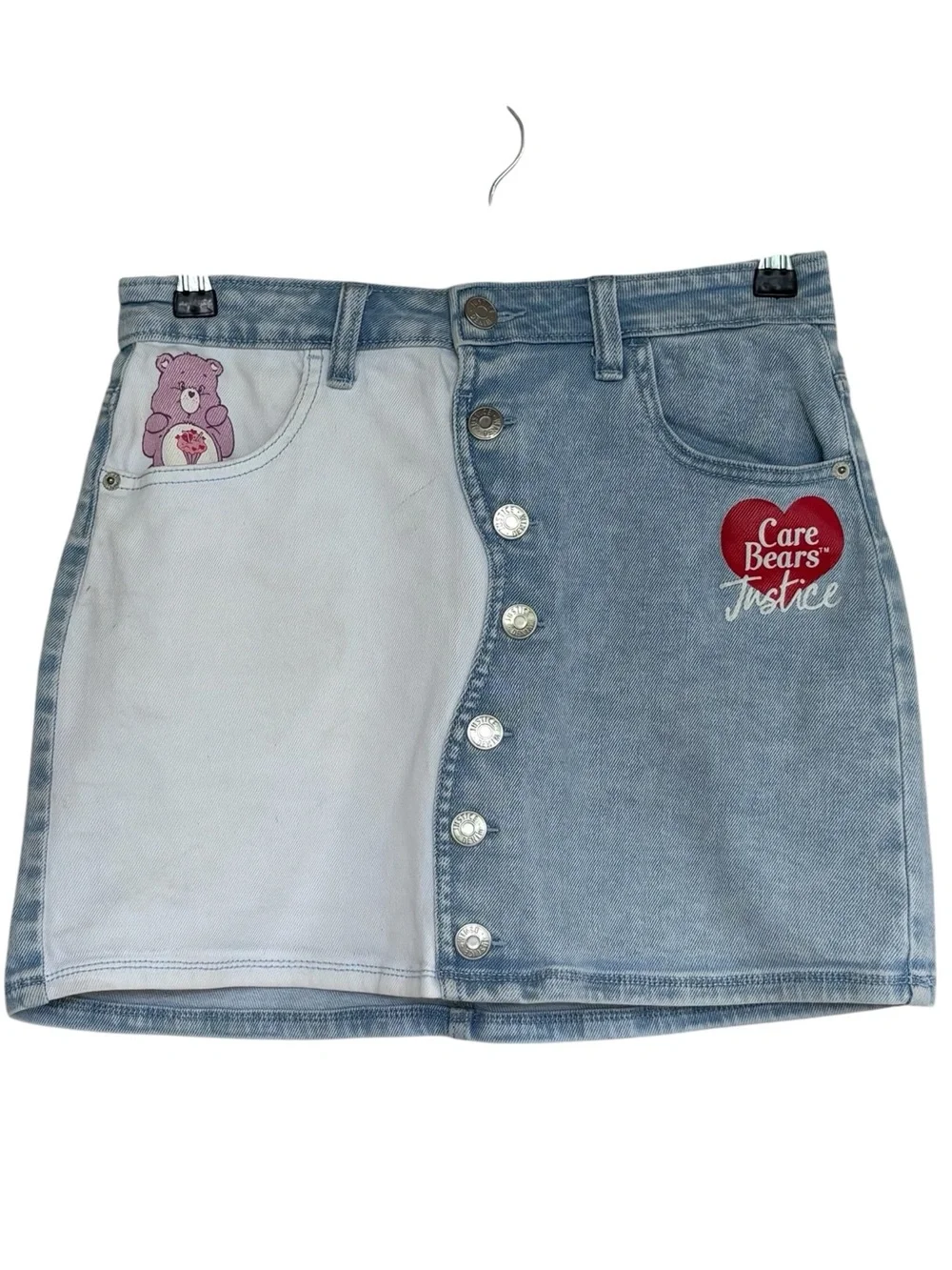 Justice Two-Tone Care Bears Denim Mini Skirt Skort Size XL